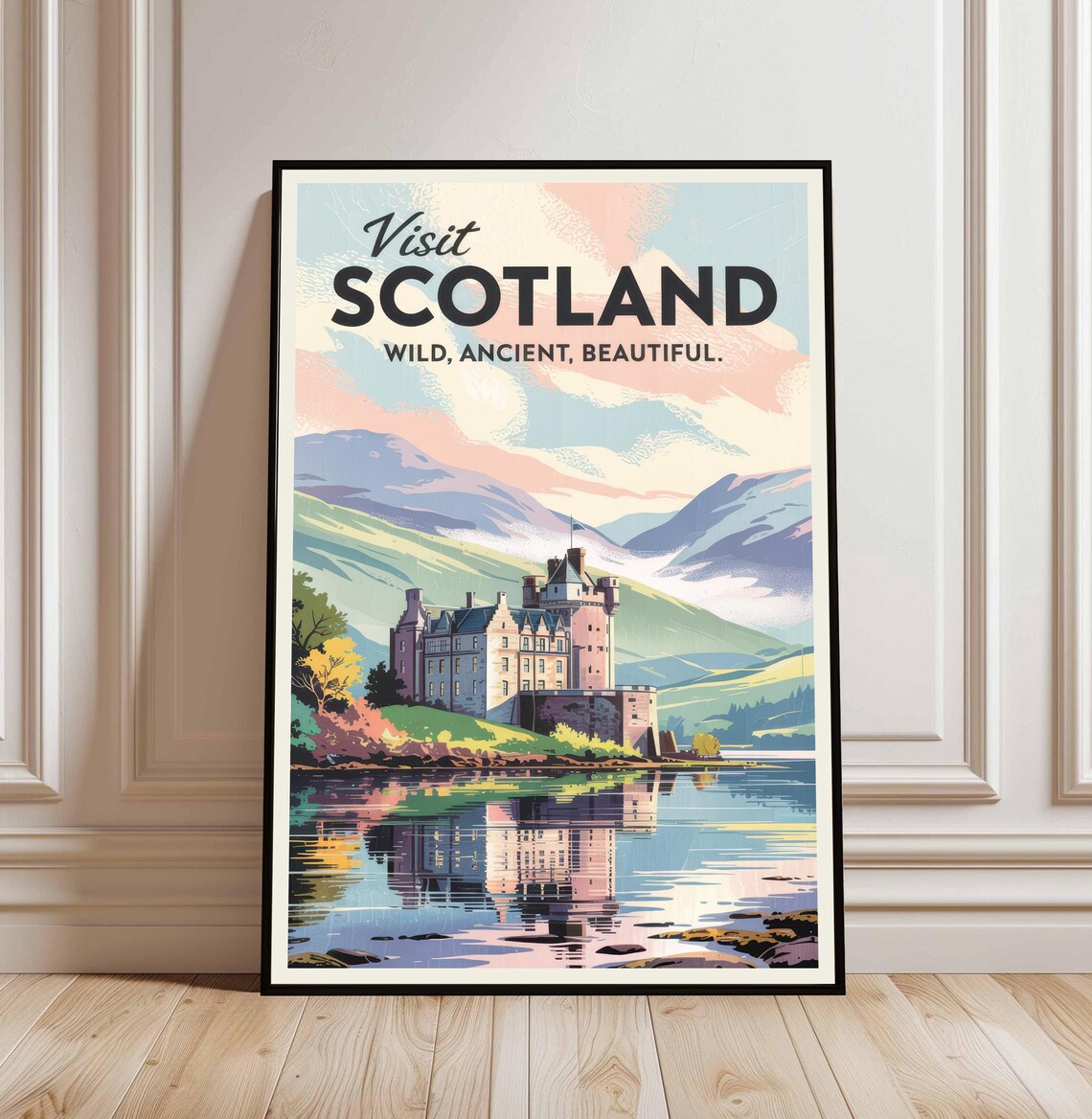 Scotland Castle Loch Retro Travel United Kingdom Wild Ancient Poster