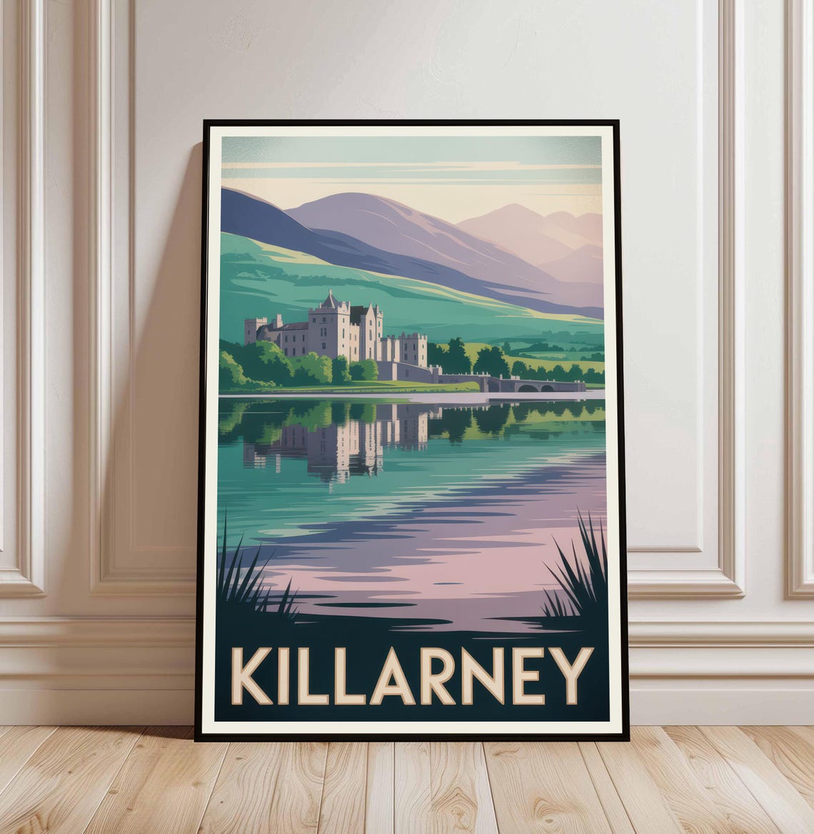 Killarney Vintage Style Irish Lake Castle Reflection Travel Poster