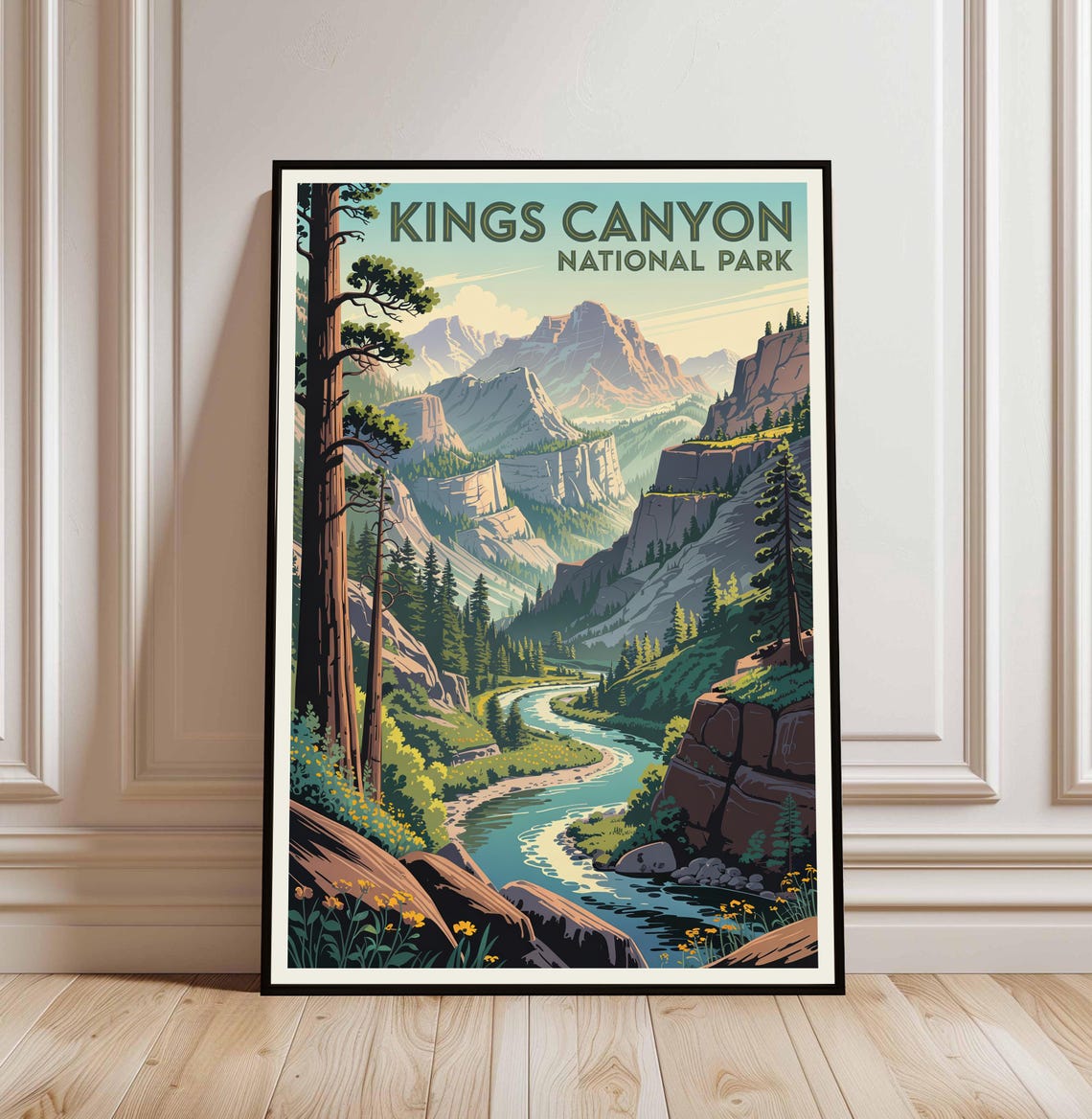 Kings Canyon National Park Vintage Mountain River Landscape Poster