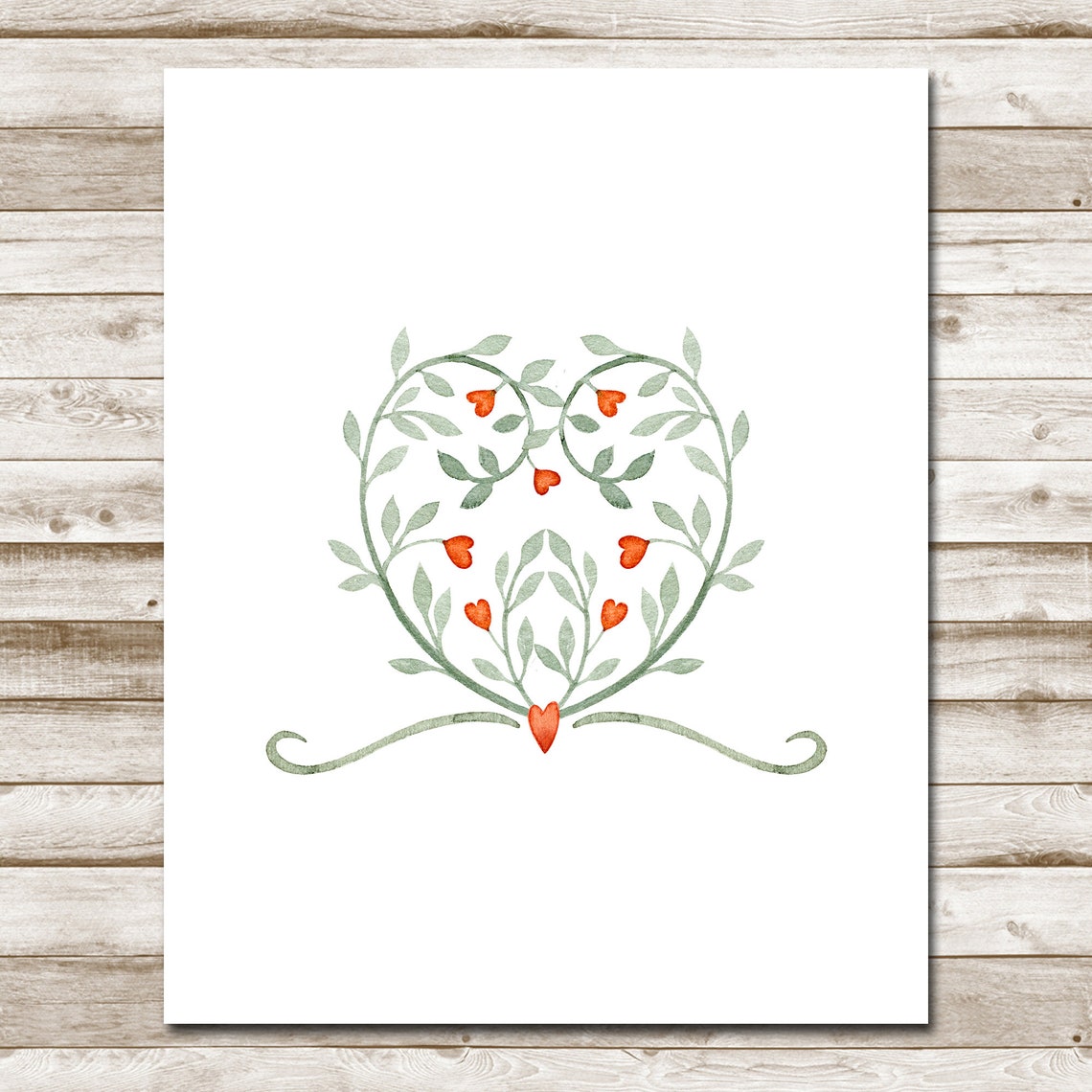 Heart Shaped Vine With Red Hearts Valentine Watercolor Poster - Image 5
