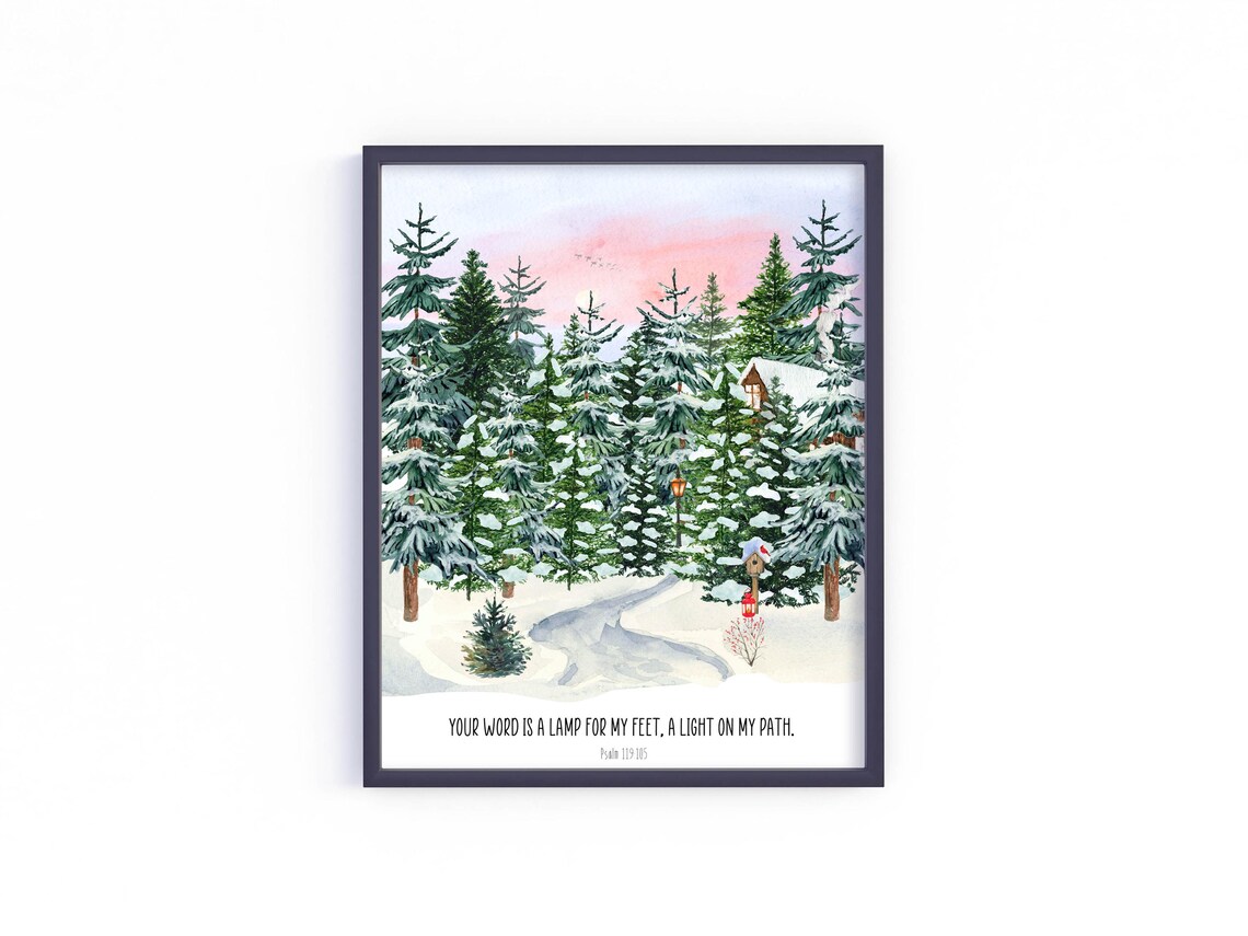 Your Word Is A Lamp For My Feet Psalm 119:105 Snowy Forest Path Poster - Image 5