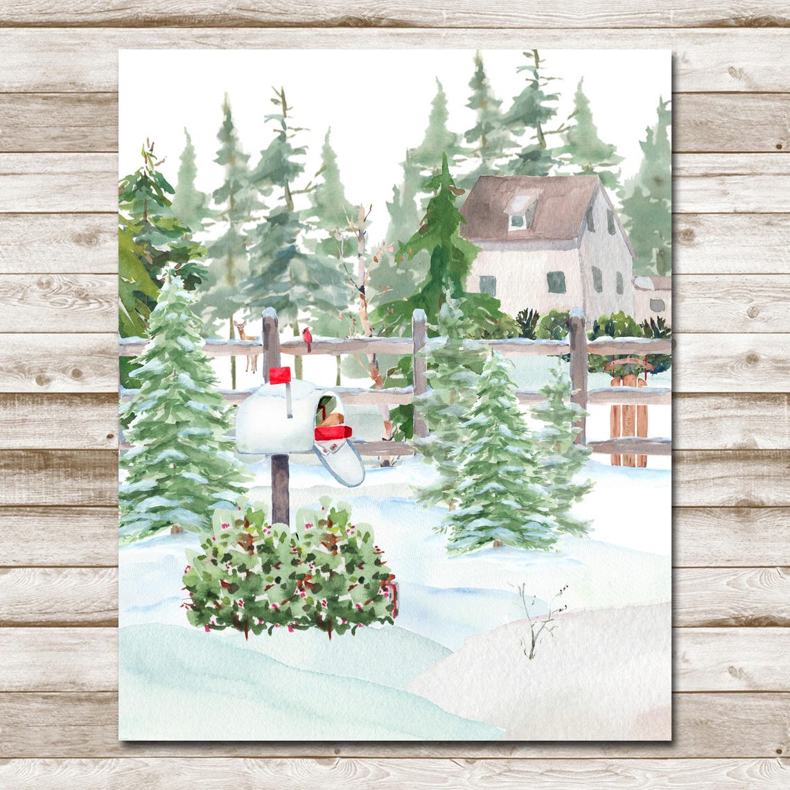 Winter Mailbox Wall Art Woodland Landscape Sign 5x7 8x10 85x11 11x14 16x20 Seasonal Watercolor Country Decor Diy Home Decor - Image 10