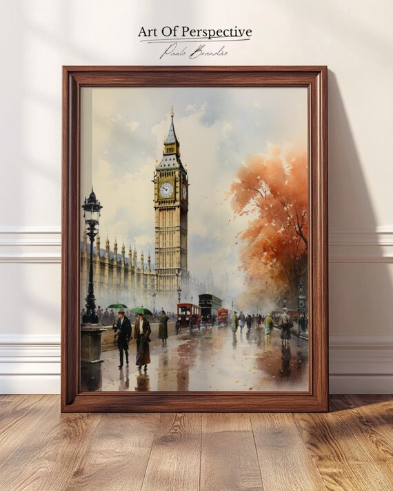 Big Ben Westminster 19th Century Vintage London Cityscape Architecture Oil Painting