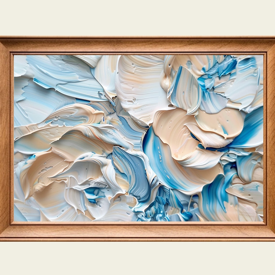 Abstract Impasto Paint Strokes Blue White Cream Textured Art Poster