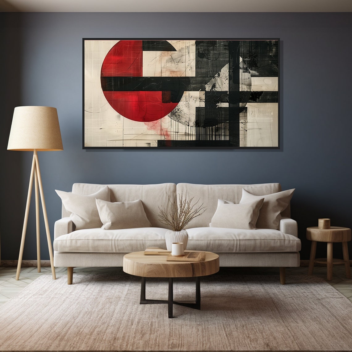 Red Sun Geometric Abstract Painting Bold Circle Bauhaus Style Poster - Image 4