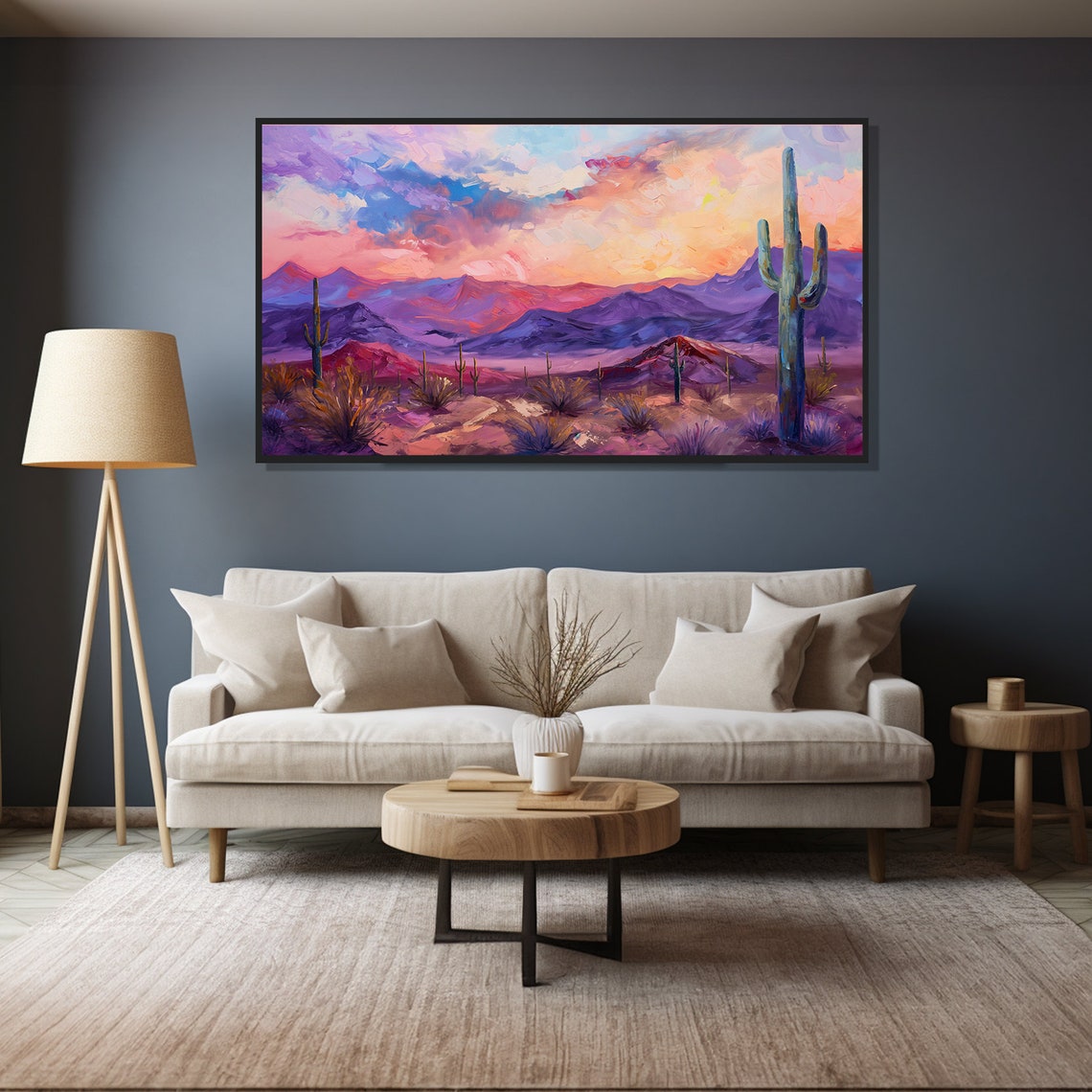 Desert Sunset Oil Painting Wall Art Print Frame Tv Art Tv - Image 4