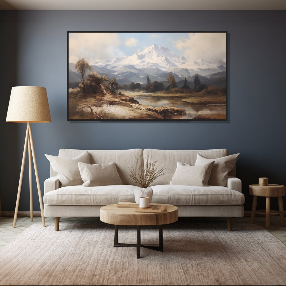 Snow Capped Mountain Lake Vintage Alpine Landscape Oil Painting Poster - Image 5