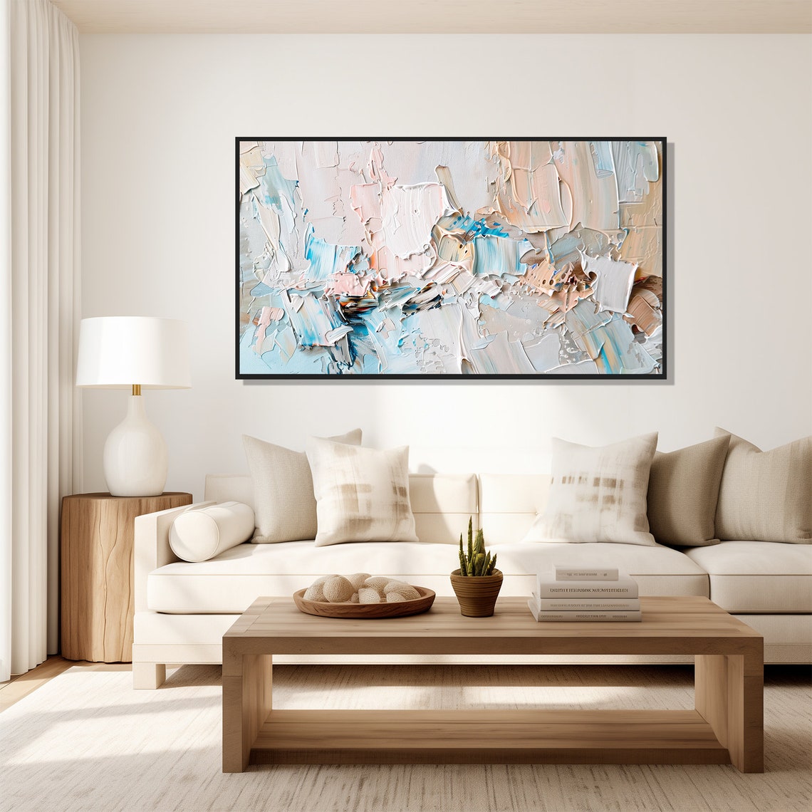 Abstract Oil Collage Painting White Blue Beige Torn Texture Art Poster - Image 4