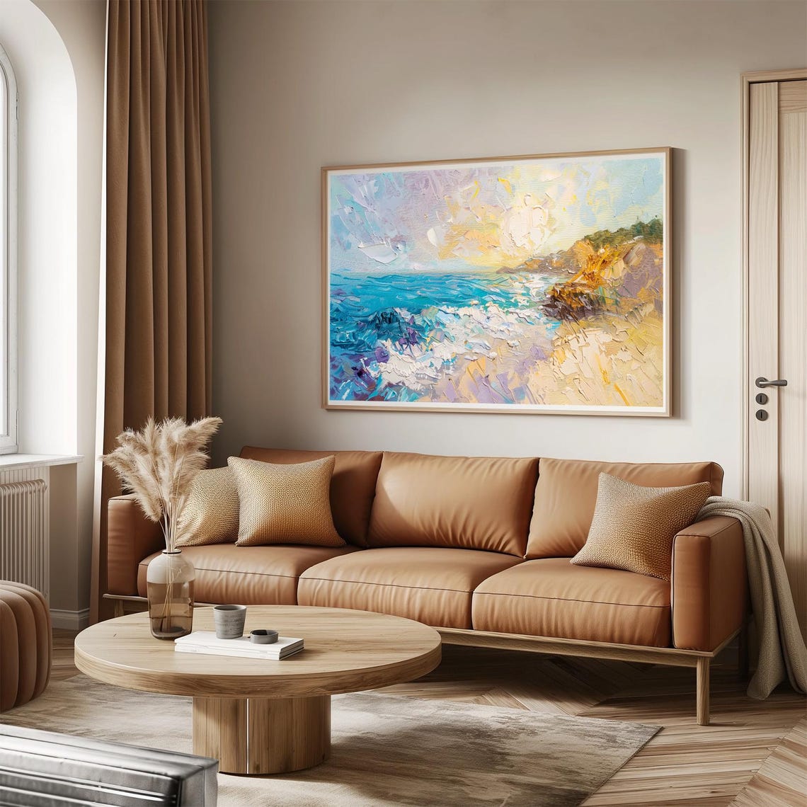 Turquoise Ocean Cove Golden Cliffs Sunlit Seaside Landscape Poster - Image 3