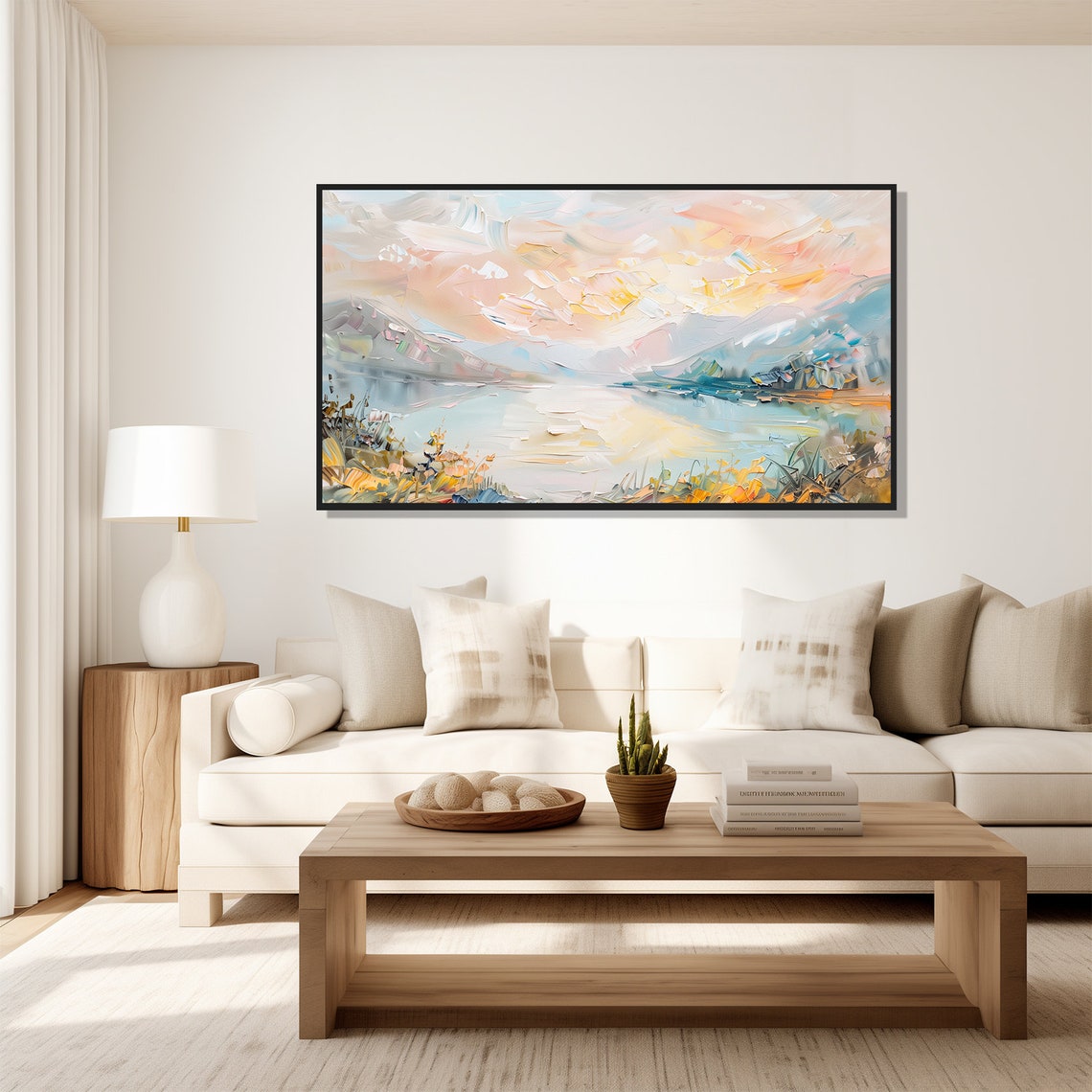 Sunrise Mountain Lake Pastel Sky Wildflowers Serene View Poster - Image 5