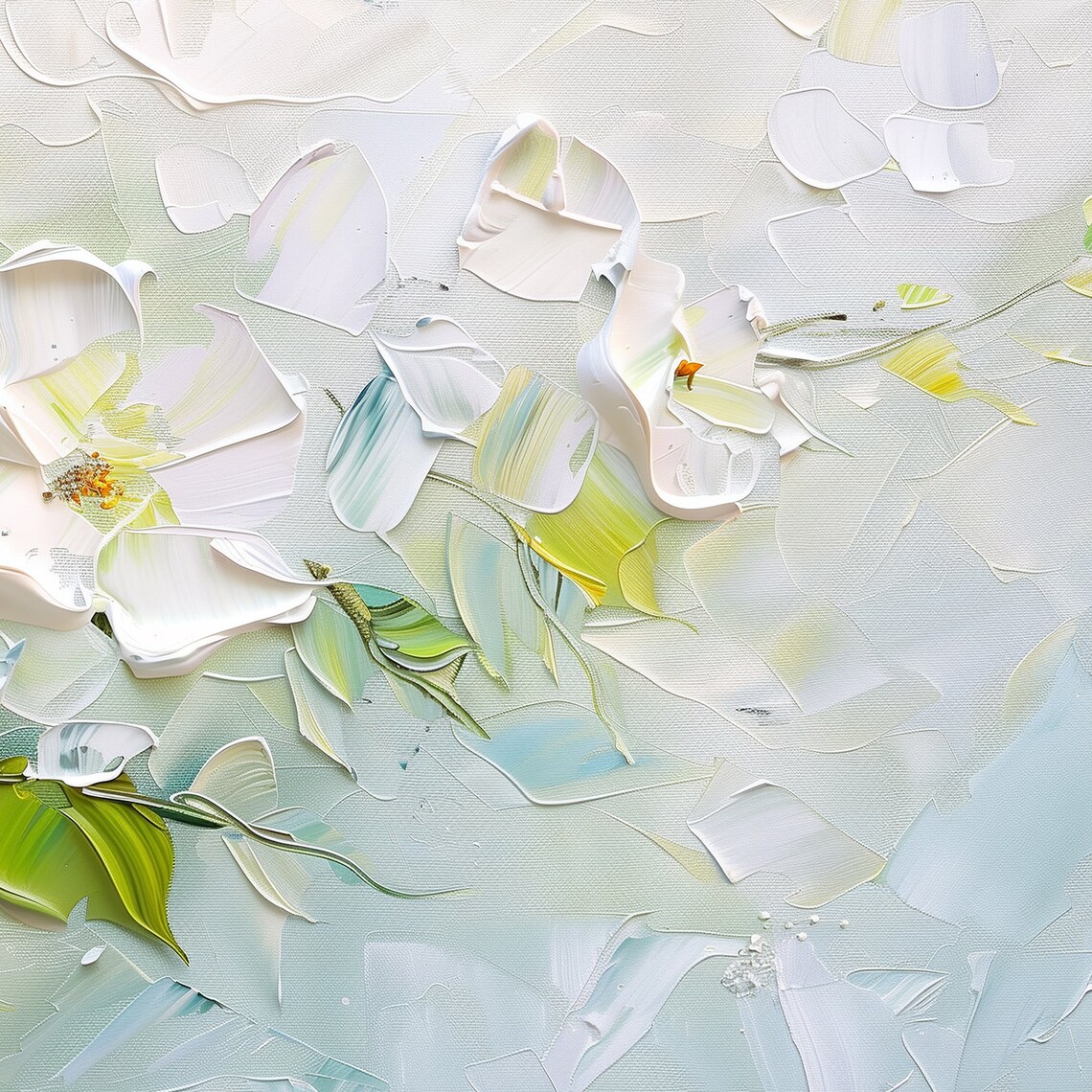White Flower Oil Painting Soft Blooms Palette Knife Artwork Poster - Image 6