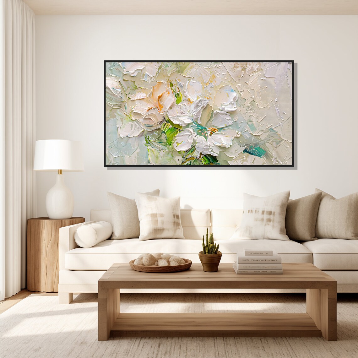White Blossom Oil Painting Textured Impasto Floral Bouquet Art Poster - Image 5