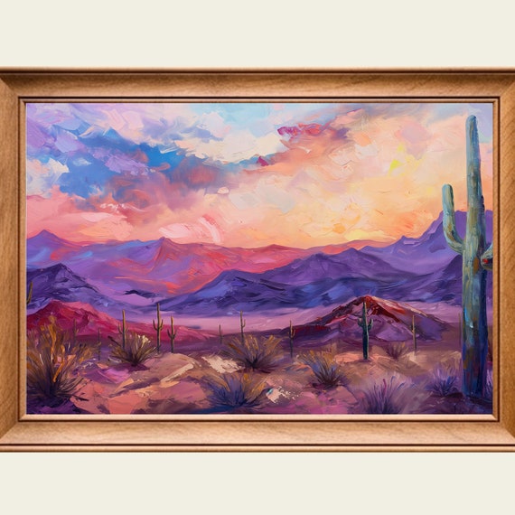 Desert Sunset Oil Painting Wall Art Print Frame Tv Art Tv