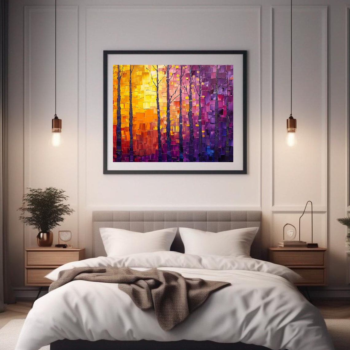 Impasto Forest Sunset Gradient Trees Modern Abstract Painting Wall Art - Image 2