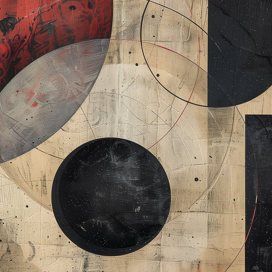 Geometric Circles Abstract Painting Bold Red Black Orbit Modern Poster - Image 6