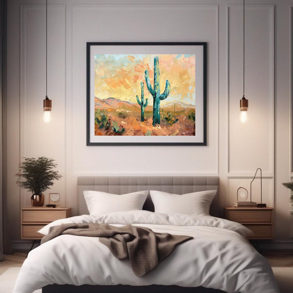 Southwest Desert Sunrise Saguaro Cactus Mountain Landscape Poster - Image 2