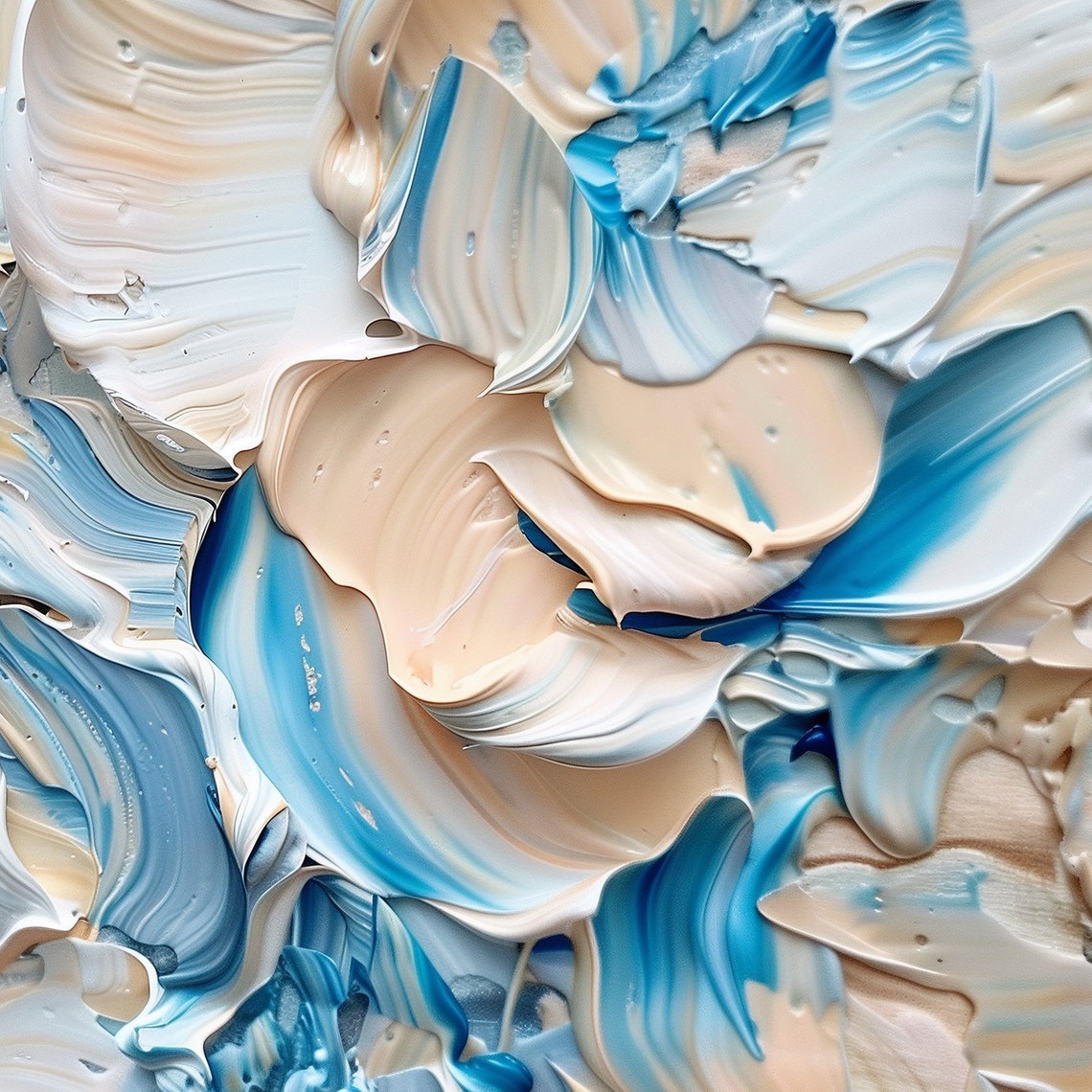 Abstract Impasto Paint Strokes Blue White Cream Textured Art Poster - Image 6