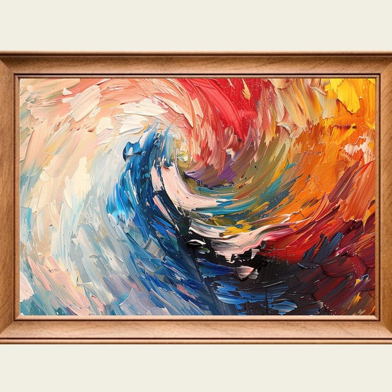 Rainbow Swirl Modern Abstract Painting Wall Art Print Frame Tv Art Tv