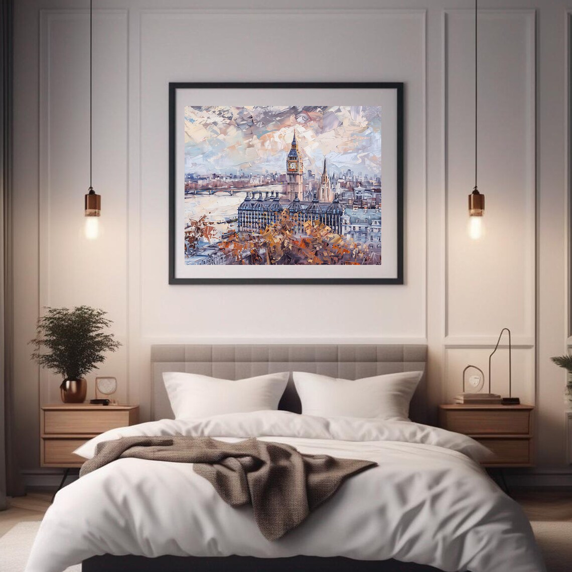 London Winter Painting Big Ben Westminster Pale Thames View Art Poster - Image 2