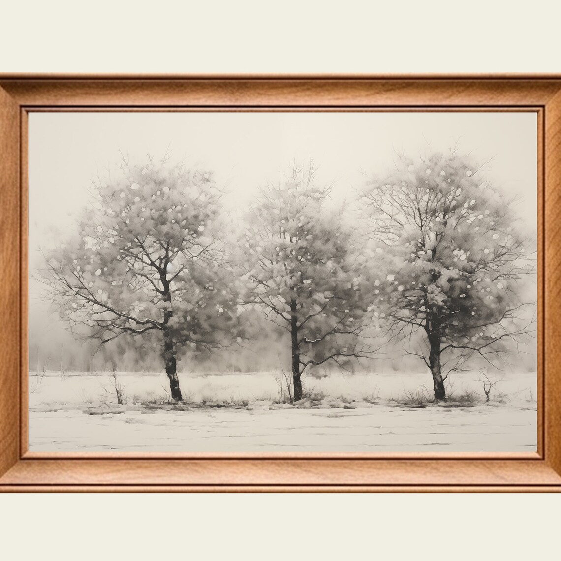 Vintage Winter Trees Oil Painting Wall Art Print Frame Tv Art Tv