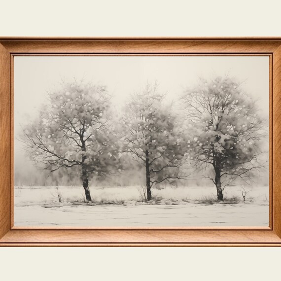 Vintage Winter Trees Oil Painting Wall Art Print Frame Tv Art Tv