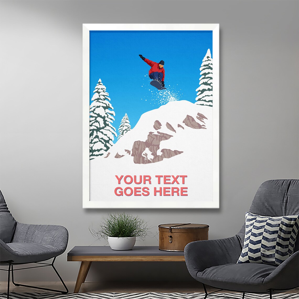 Snowboarder Cliff Jump Personalised Ski Gift Art - Image 3