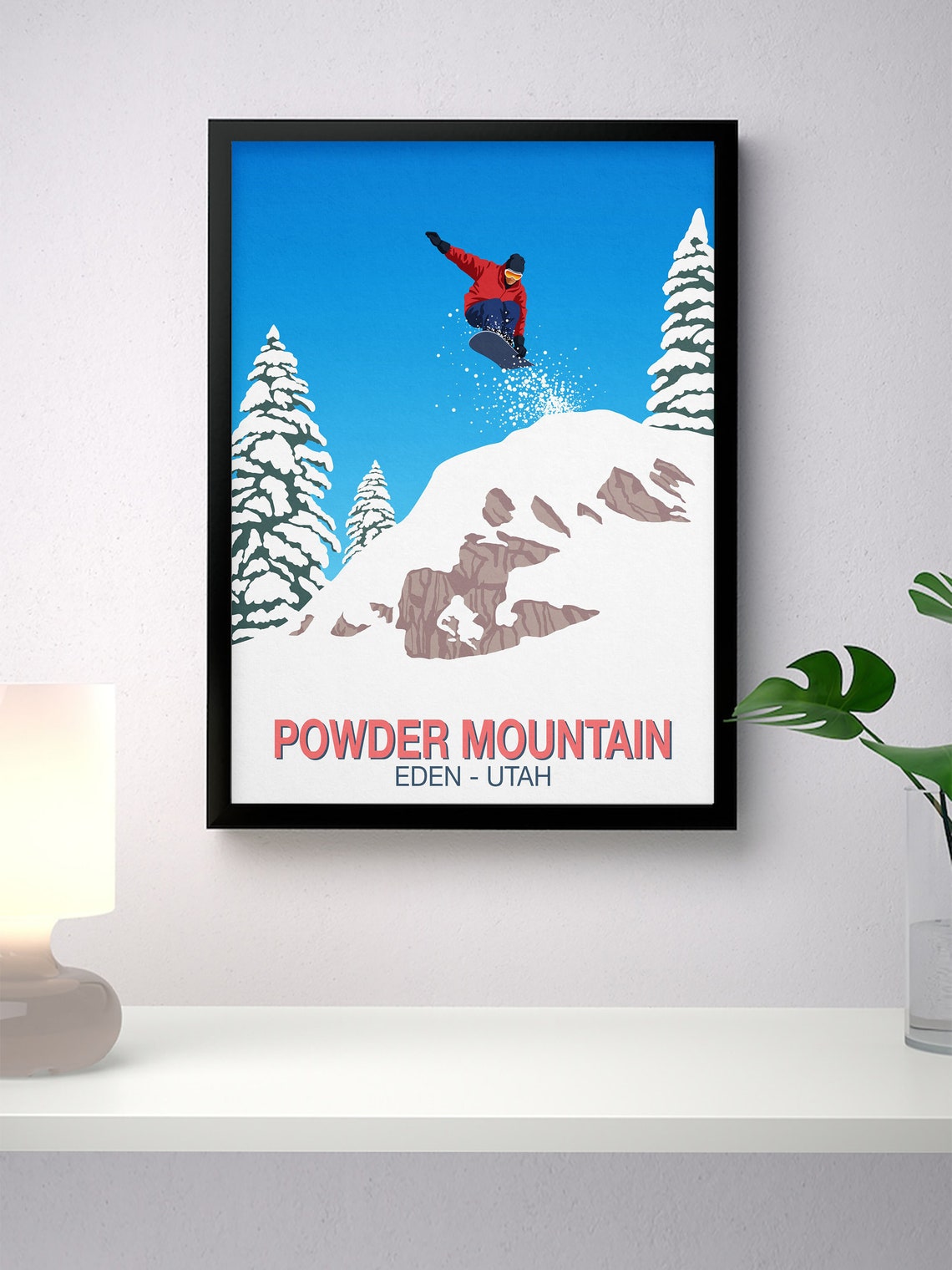 Powder Mountain Snowboard Poster with Jumping Rider Eden Utah Snow - Image 4