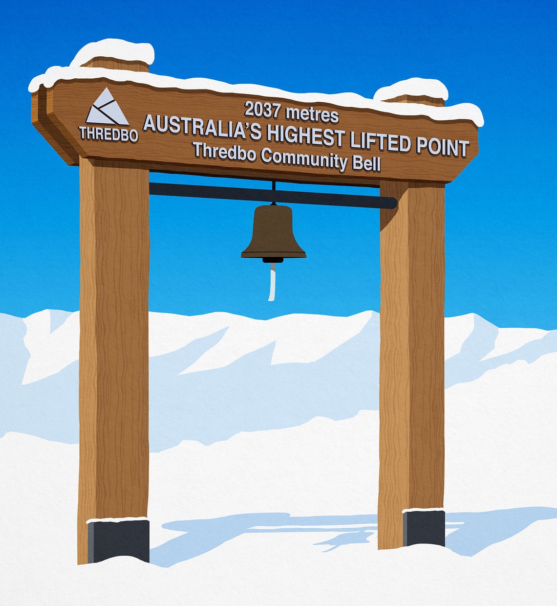Thredbo Australia Highest Lifted Point Bell Retro Ski Art Poster - Image 2