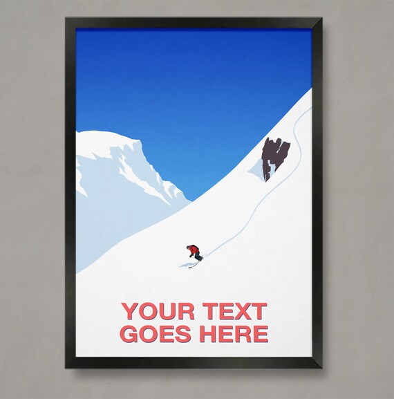 Personalised Skier Art Custom Text Chalet Slope Winter Gift Poster