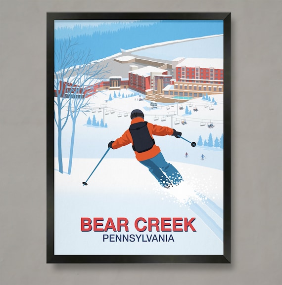 Bear Creek Pennsylvania Ski Resort Travel Poster Vintage Slope Winter Art