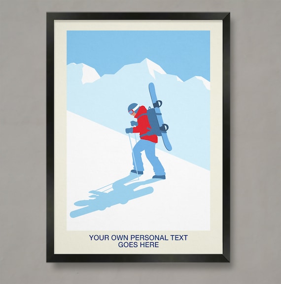 Personalised Snowboarder Hiking Custom Text Winter Gift Poster
