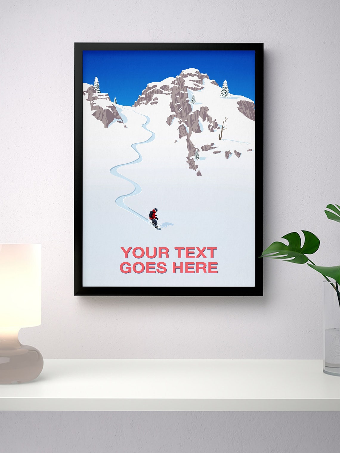 Personalised Snowboarder Art Custom Text Steep Couloir Winter Poster - Image 2