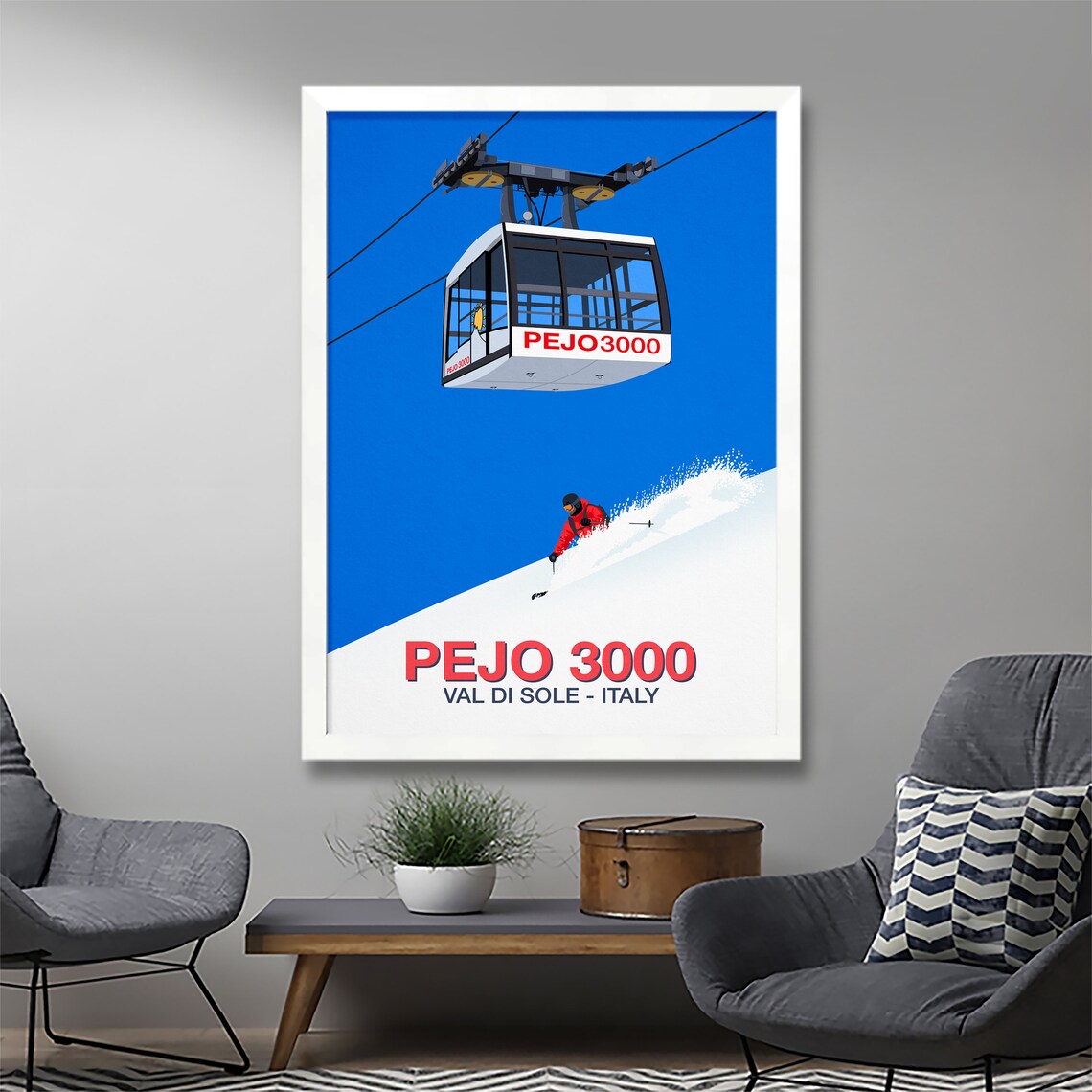 Pejo 3000 Val di Sole Italy Ski Poster Gondola Powder Skier Art - Image 3