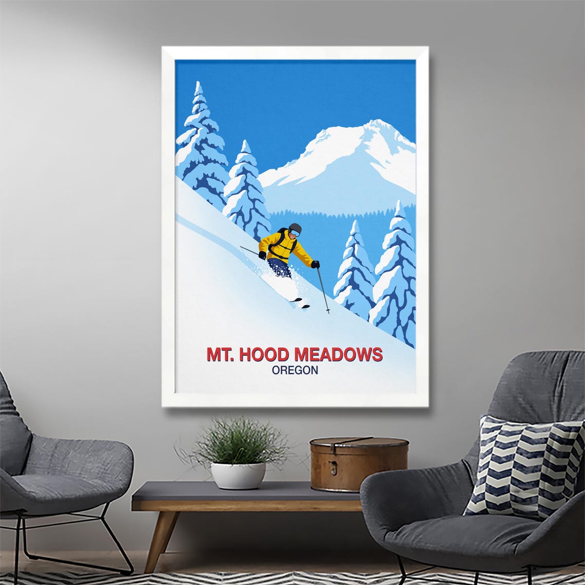 Mt Hood Meadows Oregon Vintage Deep Powder Skiing Resort Poster - Image 2