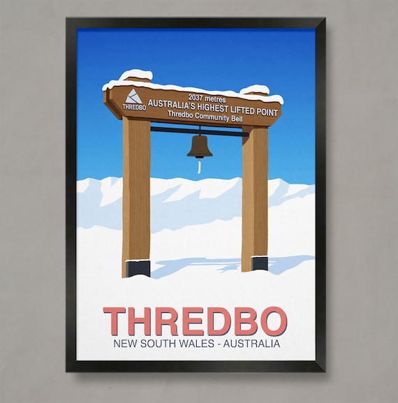 Thredbo Australia Highest Lifted Point Bell Retro Ski Art Poster