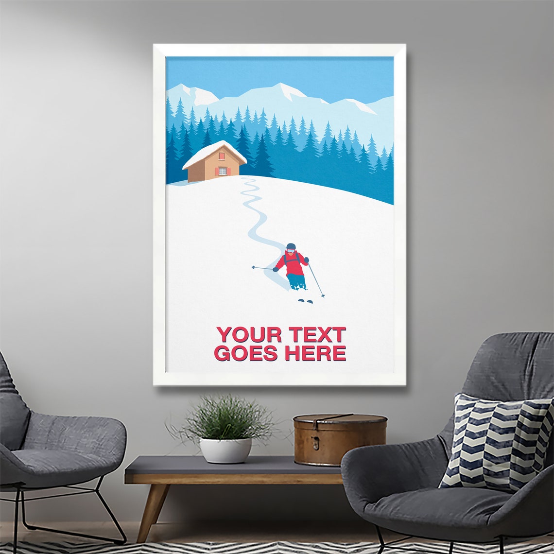 Personalised Red Jacket Skier Custom Text Skiing Gift Poster - Image 2