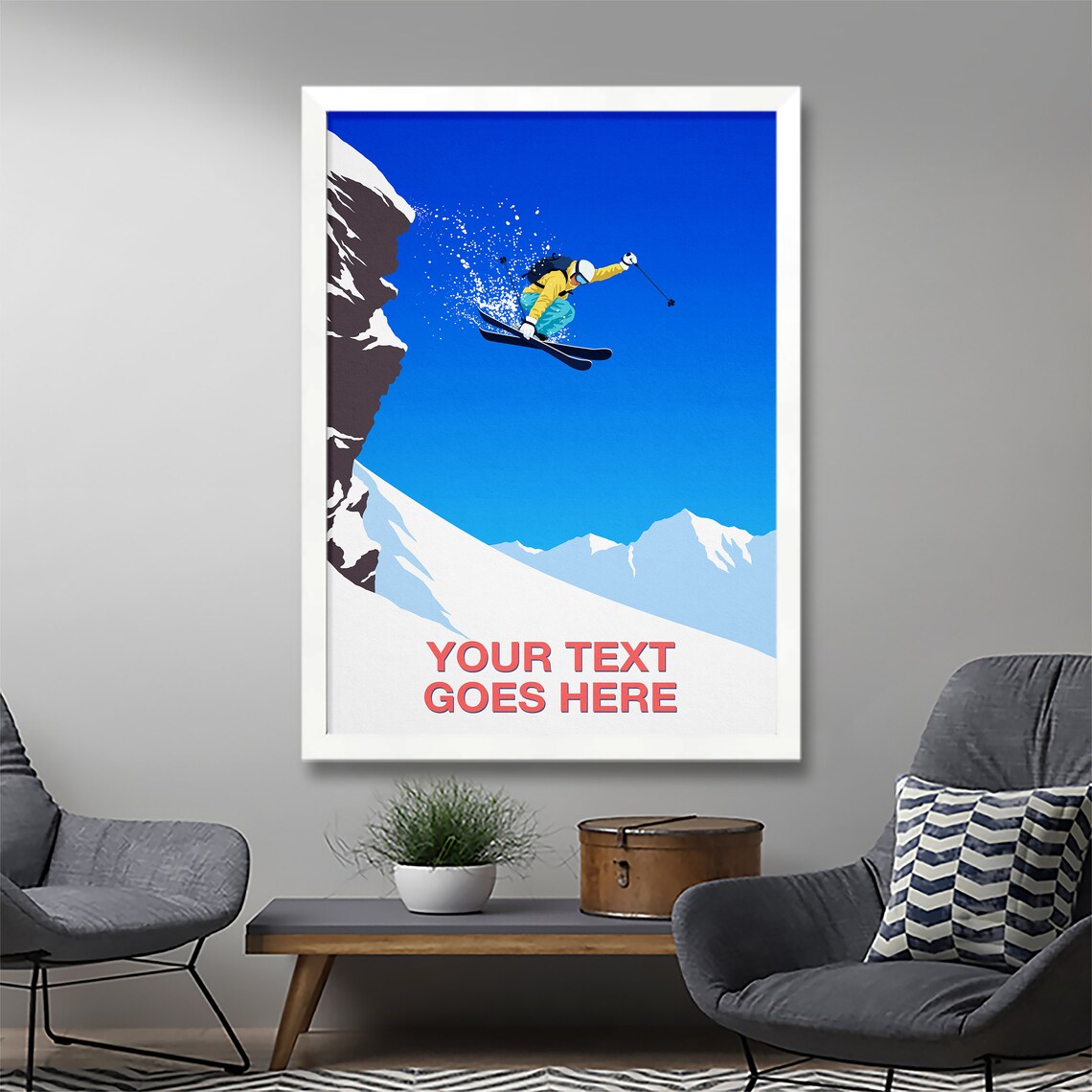 Ski Cliff Jump Personalized Ski Art Poster - Image 2