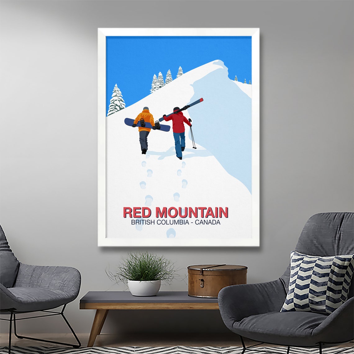 Red Mountain British Columbia Ski Poster Canada Hiking Peaks Art - Image 2