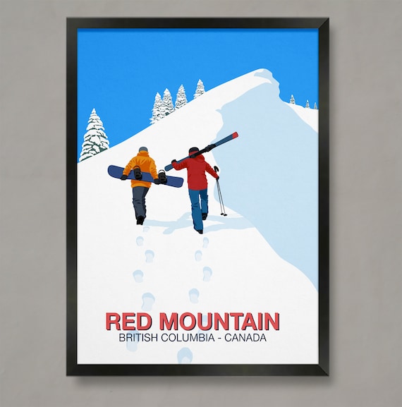Red Mountain British Columbia Ski Poster Canada Hiking Peaks Art