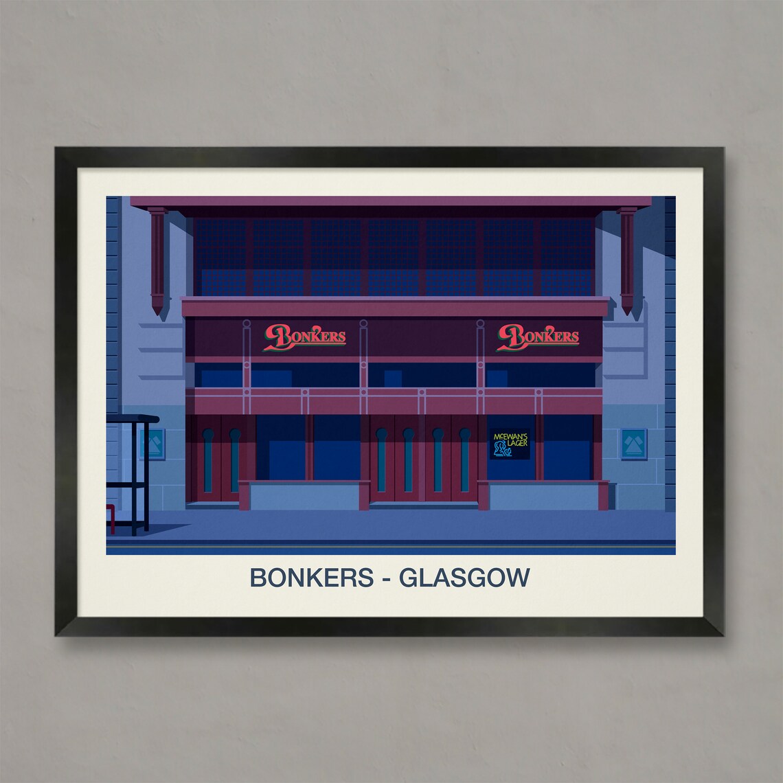 Bonkers Glasgow Nightclub Retro Neon Sign Music Venue Wall Art