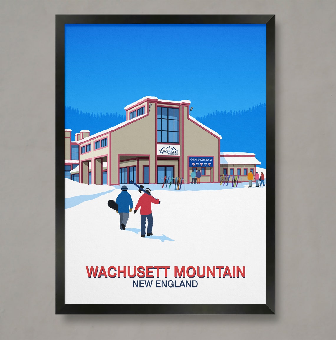 Wachusett Mountain New England Ski Lodge Vintage Travel Poster