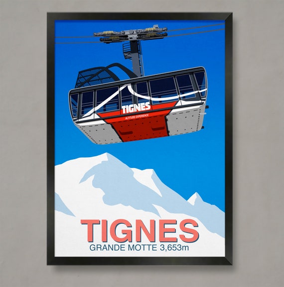 Tignes Grande Motte Cable Car Poster Ski Resort Poster Ski Print Snowboard Poster Ski Gifts Ski Poster