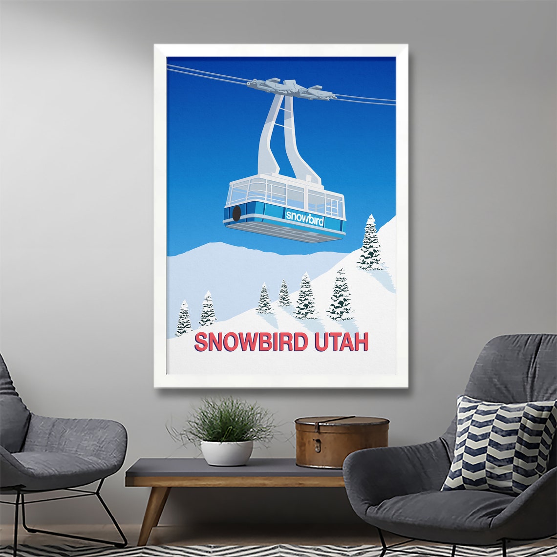 Snowbird Utah Blue Aerial Tram Cable Car Ski Resort Travel Poster - Image 2