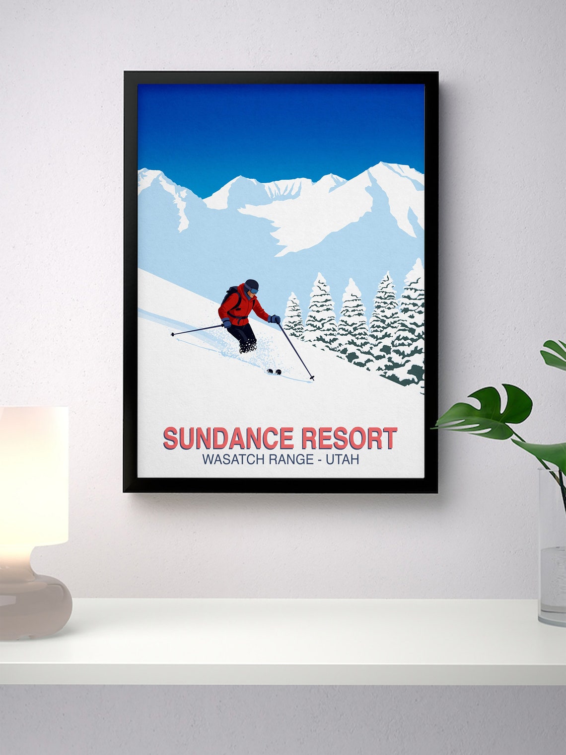 Sundance Resort Wasatch Range Utah Skier Red Jacket Pines Ski Poster - Image 2