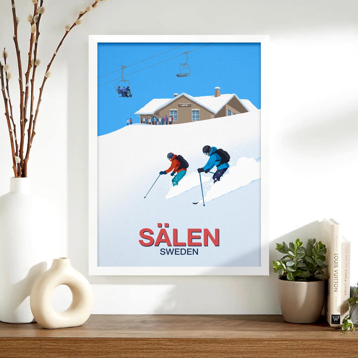 Salen Sweden Ski Resort Travel Poster Vintage Skiers Lodge Winter Art - Image 4