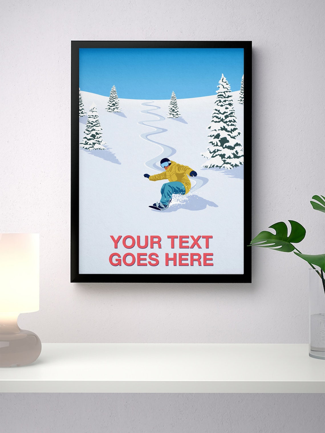 Personalised Powder Turn Snowboarder Poster Custom Text Ski Gift - Image 4