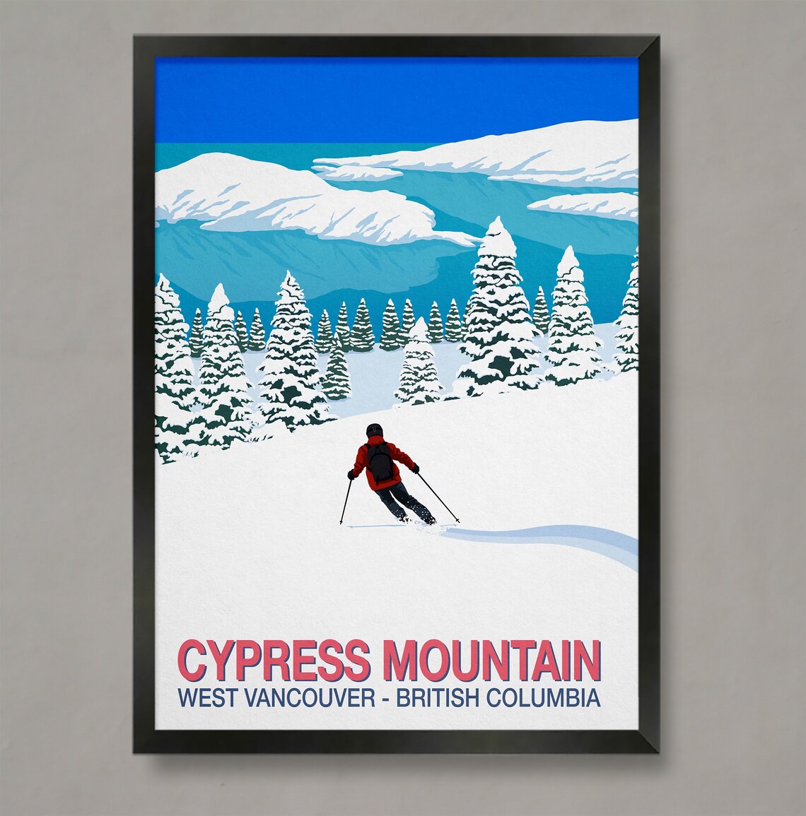 Cypress Mountain Skier Poster, Ski Resort Travel Poster