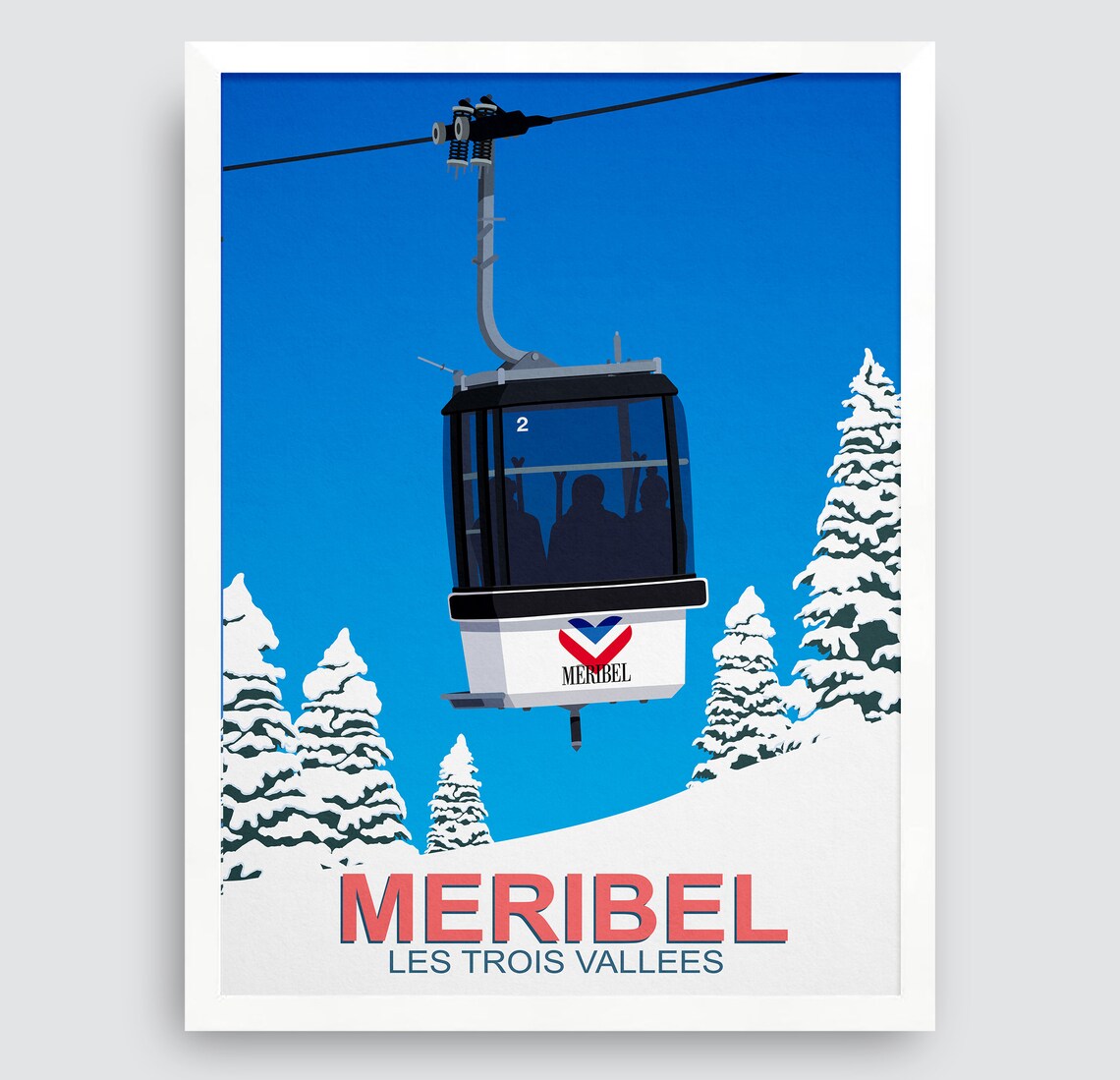 Meribel France Gondola Cable Car Les Trois Vallees Ski Travel Poster - Image 3