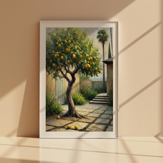 Lemon Tree in a Sunlit Courtyard Impressionist Garden Poster