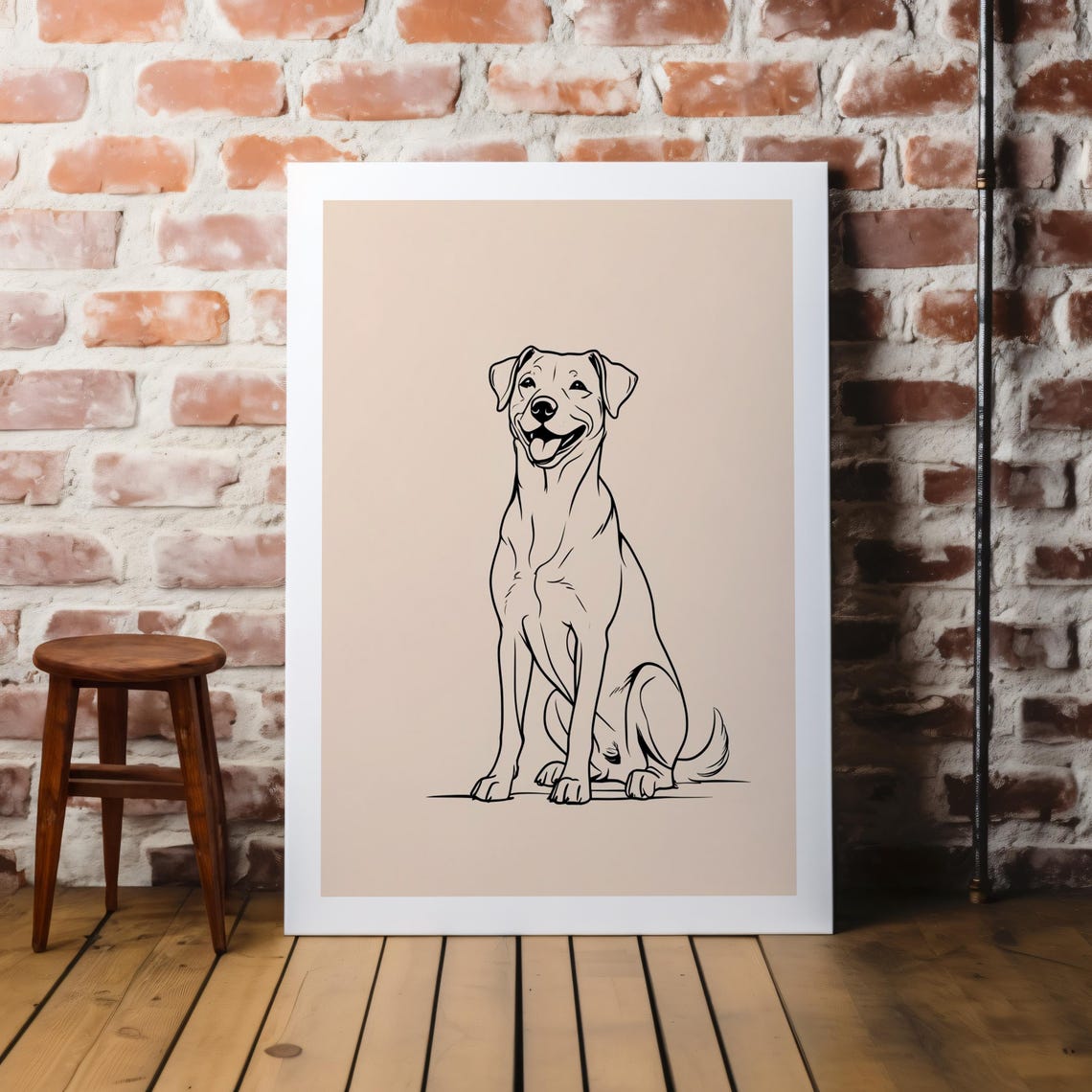 Minimalist Smiling Dog Line Art Modern Abstract Pet Portrait Print